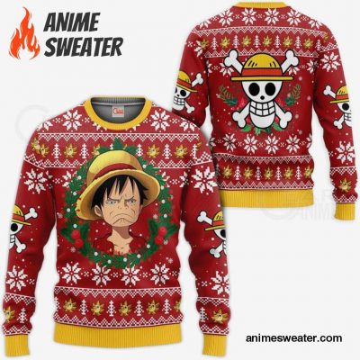 Luffy Ugly Christmas Sweater Funny Face One Piece Anime Xmas Gift VA10