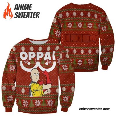 Saitama Oppai Ugly Christmas Sweater One Punch Man Anime Xmas Gift