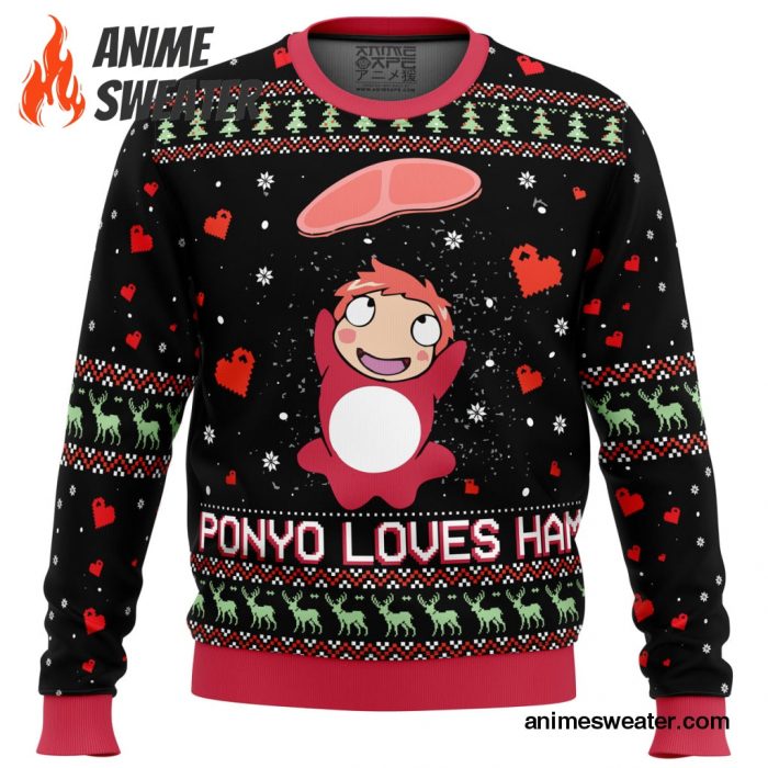 Studio Ghibli Ponyo Loves Ham Miyazaki Ugly Christmas Sweater