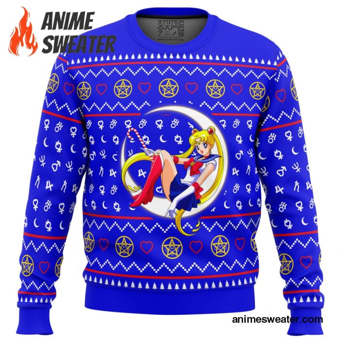 Sailor Moon Sitting on Moon Ugly Christmas Sweater