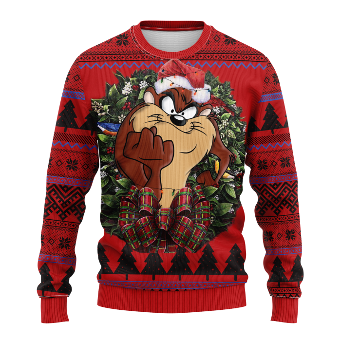 TazOfLooneyTunesNoelMcUglyChristmasSweaterfrontmc - Anime Ugly Sweater