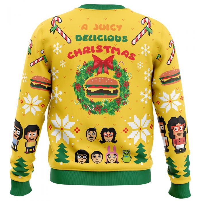 A Juicy Delicious Christmas Bobs Burgers PC Ugly Christmas Sweater back mockup - Anime Ugly Sweater