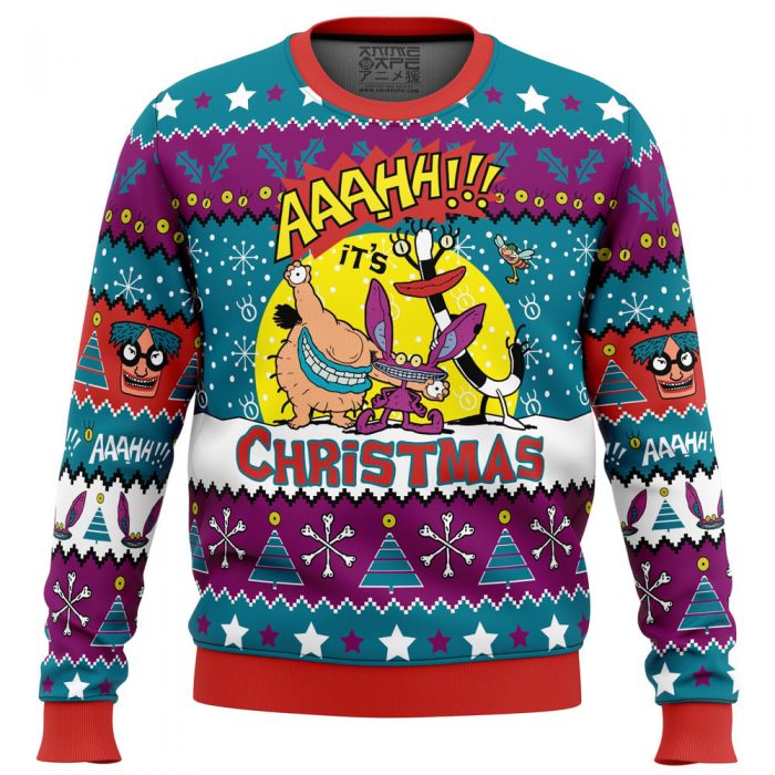 Aaahh Real Monsters N Ugly Christmas Sweater FRONT mockup - Anime Ugly Sweater