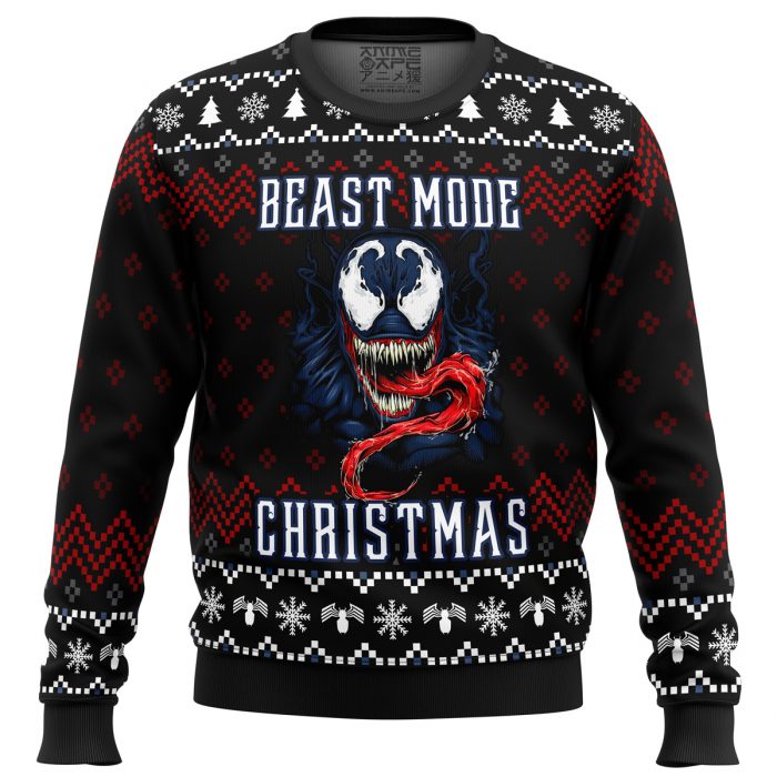 Beast Mode Christmas Venom men sweatshirt FRONT mockup - Anime Ugly Sweater