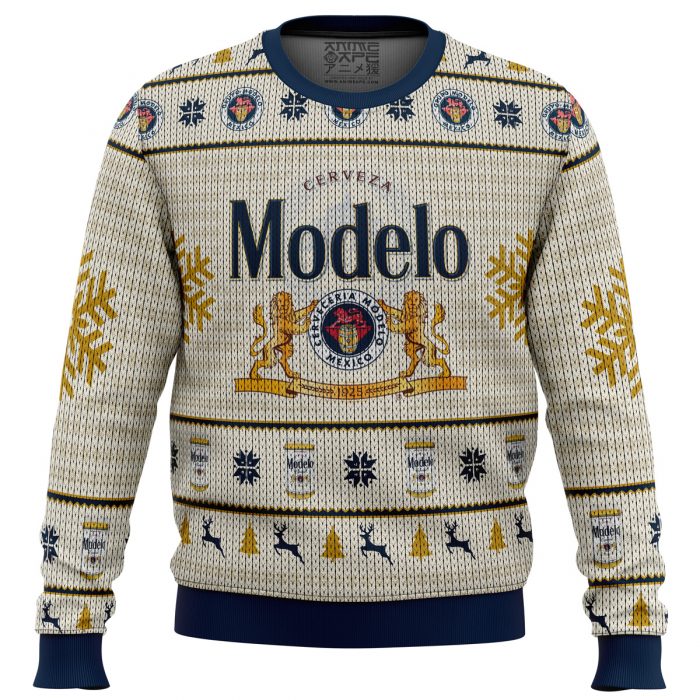 Cerveza Modelo men sweatshirt FRONT mockup - Anime Ugly Sweater