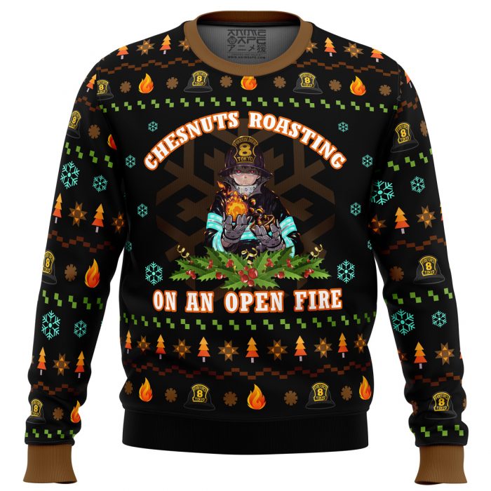 Chesnuts Roasting Fire Force men sweatshirt FRONT mockup - Anime Ugly Sweater