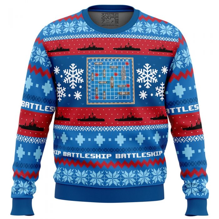 Christmas Battleship BG PC Ugly Christmas Sweater front mockup - Anime Ugly Sweater