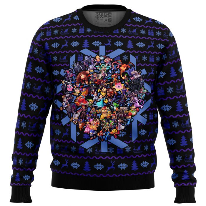 Christmas Brawl Smash Bros men sweatshirt FRONT mockup - Anime Ugly Sweater