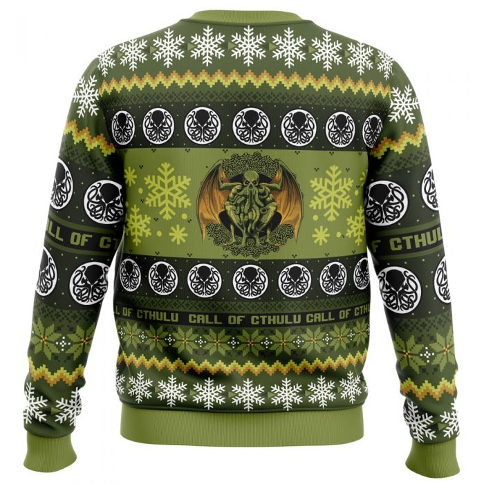 Christmas Call of Cthulu BG PC Ugly Christmas Sweater back mockup - Anime Ugly Sweater