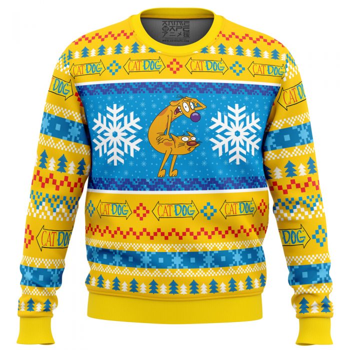 Christmas CatDog Nickelodeon PC Ugly Christmas Sweater front mockup - Anime Ugly Sweater