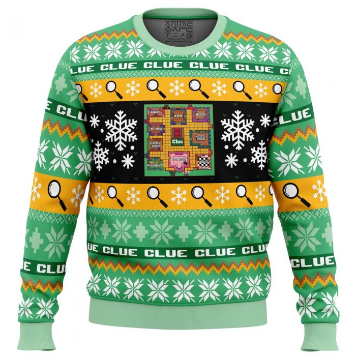 Christmas Clue BG PC Ugly Christmas Sweater front mockup - Anime Ugly Sweater