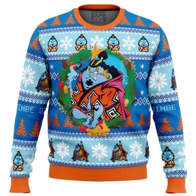 Christmas Jinbe One Piece men sweatshirt FRONT mockup - Anime Ugly Sweater
