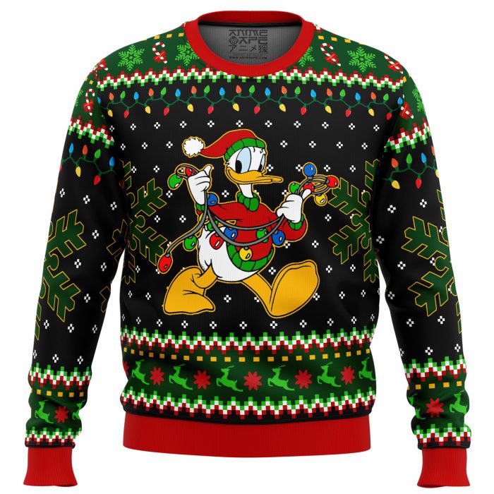 Christmas Lights Donald Duck men sweatshirt FRONT mockup - Anime Ugly Sweater