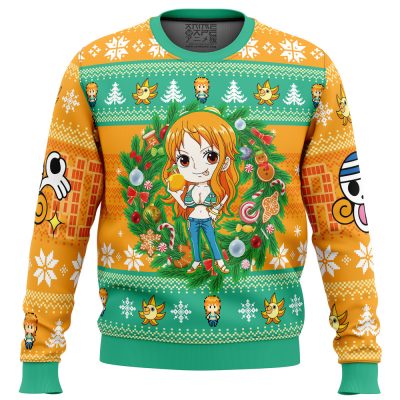 Christmas Nami One Piece men sweatshirt FRONT mockup - Anime Ugly Sweater
