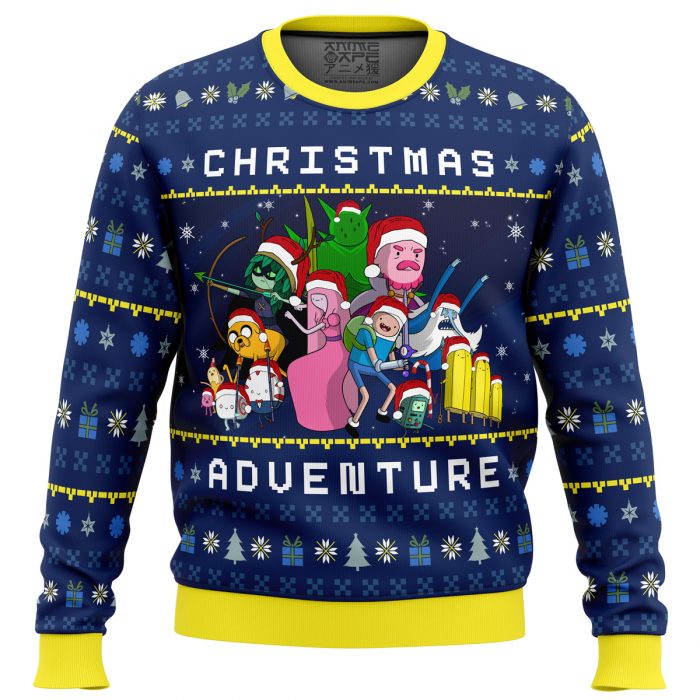 Christmas Quest Adventure Time men sweatshirt FRONT mockup - Anime Ugly Sweater