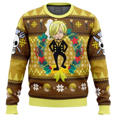 Christmas Sanji One Piece men sweatshirt FRONT mockup - Anime Ugly Sweater