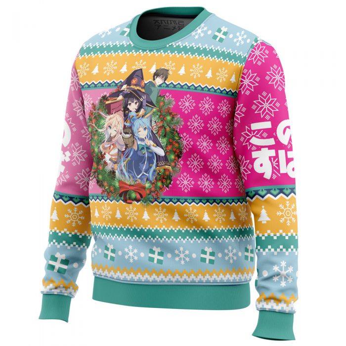 Christmas Spirit Konosuba men sweatshirt SIDE FRONT mockup - Anime Ugly Sweater