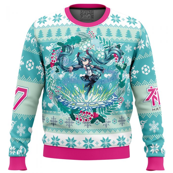 Christmas Symphony Hatsune Miku men sweatshirt FRONT mockup - Anime Ugly Sweater