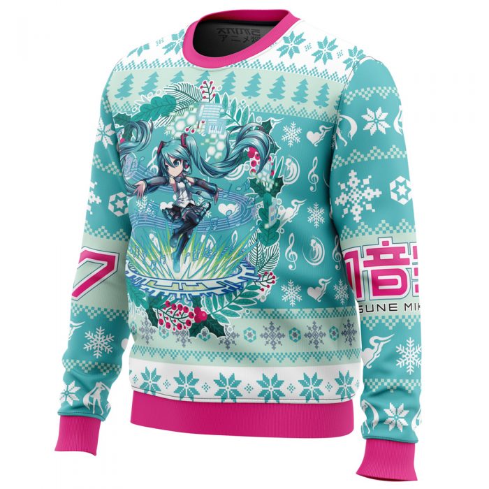 Christmas Symphony Hatsune Miku men sweatshirt SIDE FRONT mockup - Anime Ugly Sweater