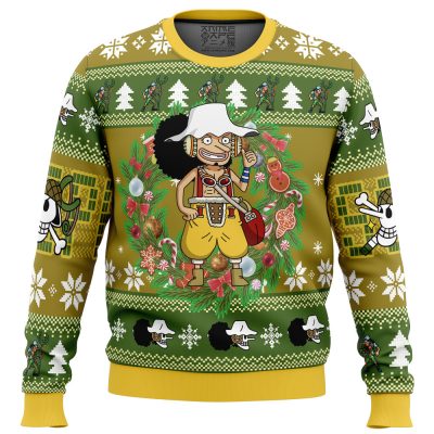 Christmas Usopp One Piece men sweatshirt FRONT mockup - Anime Ugly Sweater