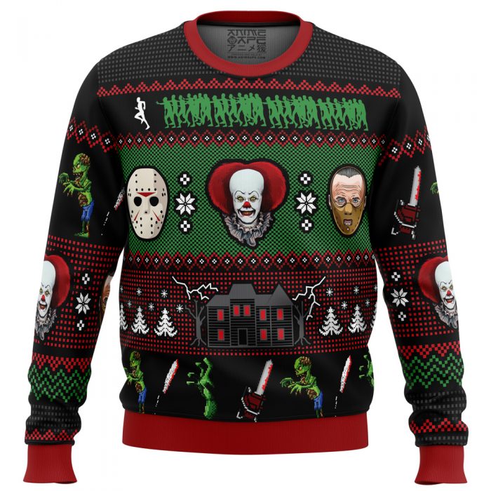 Classic Horror Christmas PC men sweatshirt FRONT mockup - Anime Ugly Sweater