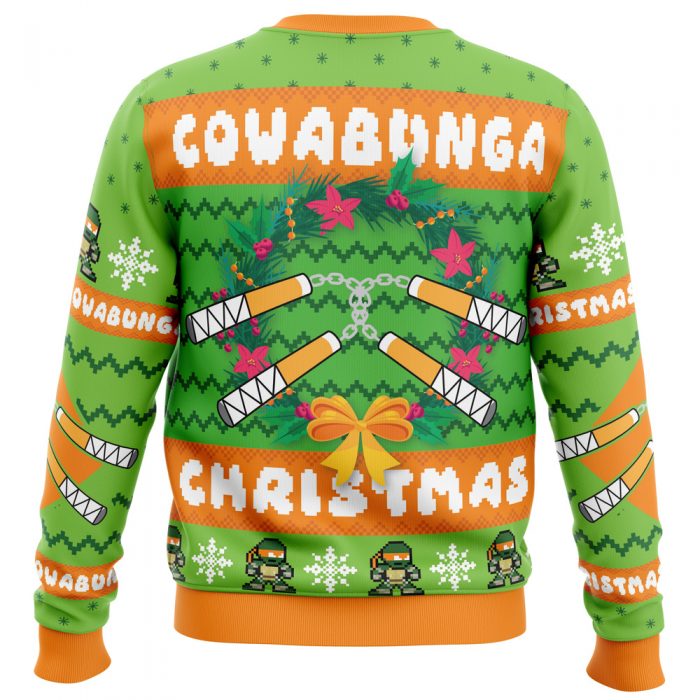 Cowabunga Michaelangelo Christmas TMNT PC men sweatshirt BACK mockup 1 - Anime Ugly Sweater