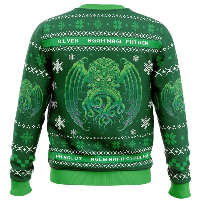 Cthulhu Cultist Christmas PC Ugly Christmas Sweater back mockup - Anime Ugly Sweater