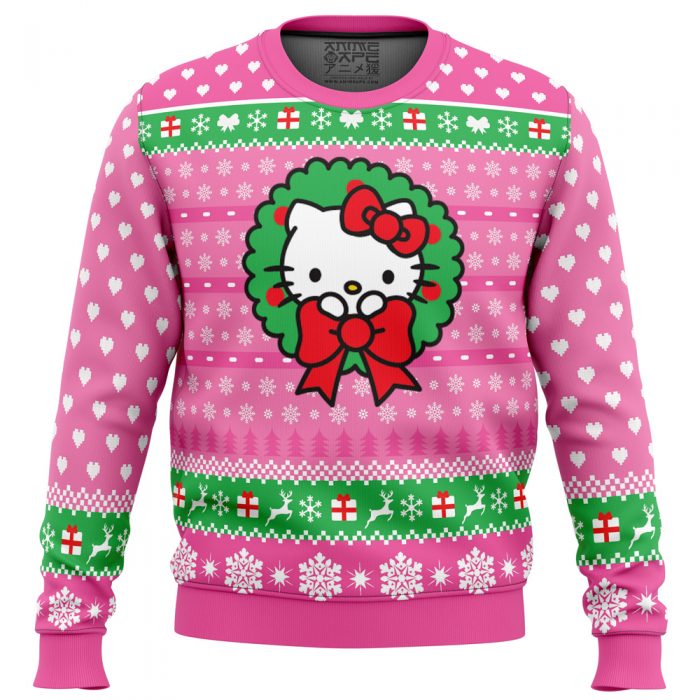 Cute Christmas Hello Kitty men sweatshirt FRONT mockup - Anime Ugly Sweater