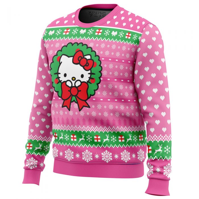 Cute Christmas Hello Kitty men sweatshirt SIDE FRONT mockup - Anime Ugly Sweater