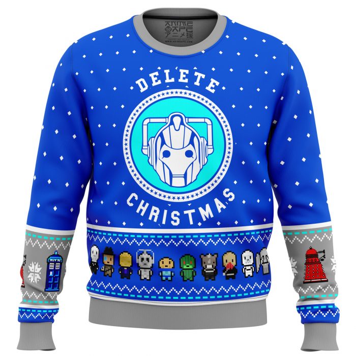 Dalek Dr Who men sweatshirt FRONT mockup - Anime Ugly Sweater