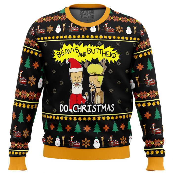 Do Christmas Beavis and Butthead men sweatshirt FRONT mockup - Anime Ugly Sweater