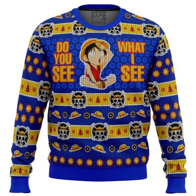 Do You See What I See Monkey D Luffy One Piece men sweatshirt FRONT mockup - Anime Ugly Sweater