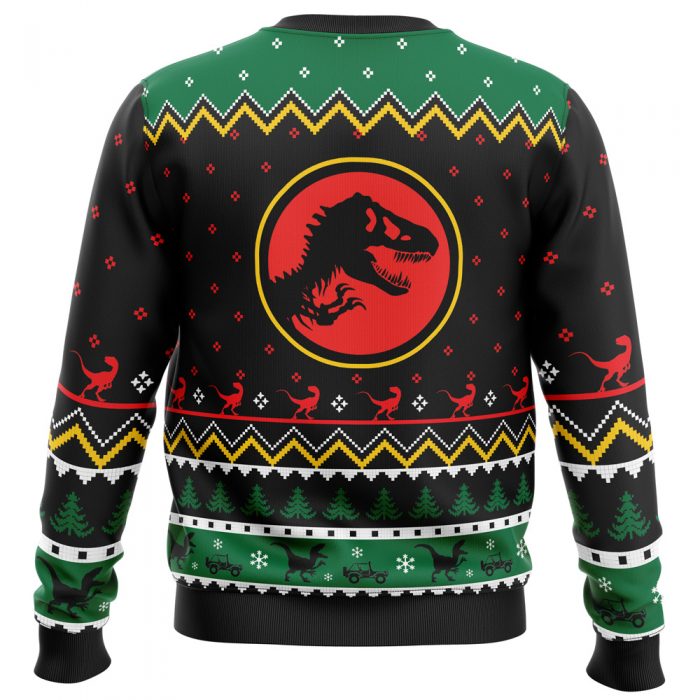 Ethics of Cloning Jurassic Park men sweatshirt BACK mockup - Anime Ugly Sweater