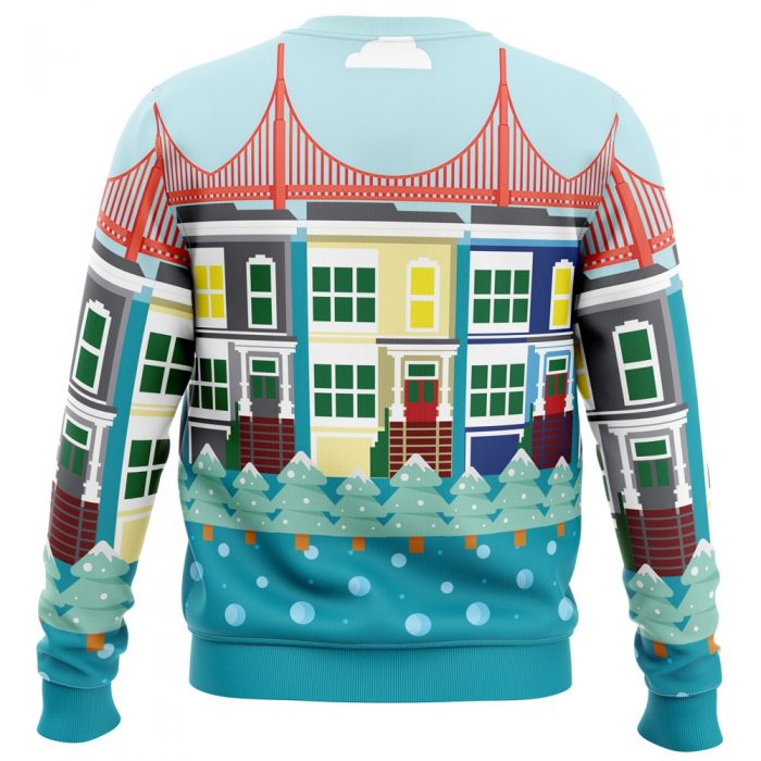 Everywhere Full House PC Ugly Christmas Sweater back mockup - Anime Ugly Sweater