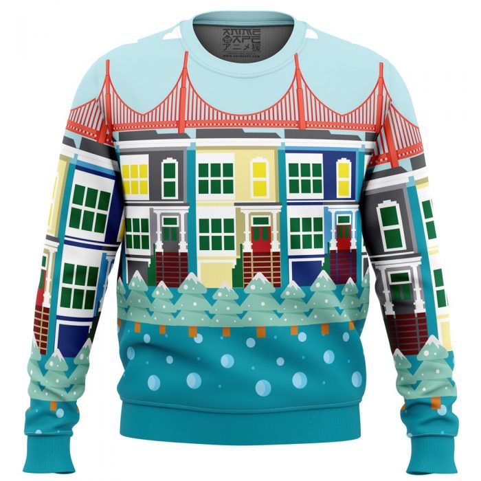 Everywhere Full House PC Ugly Christmas Sweater front mockup - Anime Ugly Sweater