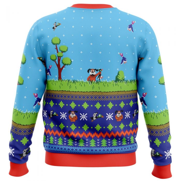 Festive Duck Hunt PC Ugly Christmas Sweater back mockup - Anime Ugly Sweater