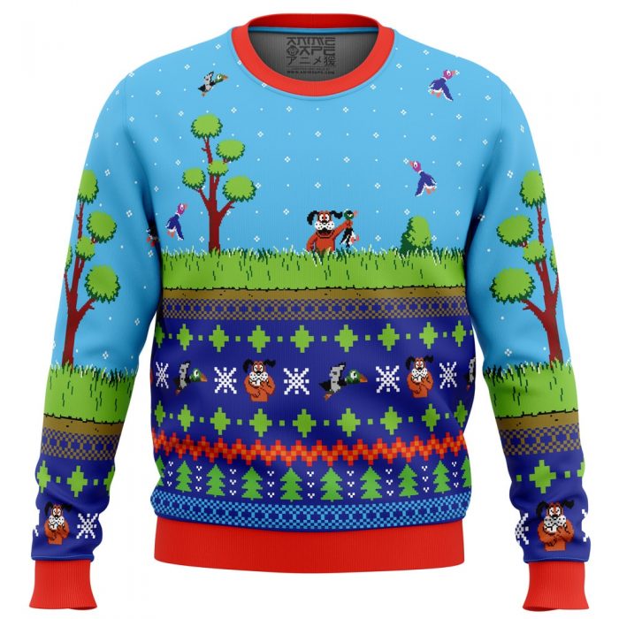 Festive Duck Hunt PC Ugly Christmas Sweater front mockup - Anime Ugly Sweater