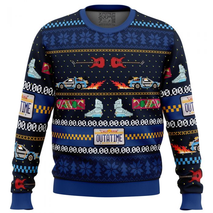 Get Back in Time For Christma BTTF PC Ugly Christmas Sweater front mockup - Anime Ugly Sweater