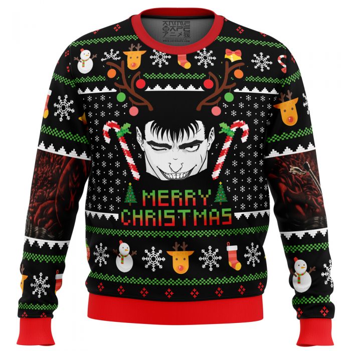 Guts Santa Claus Berzerk men sweatshirt FRONT mockup - Anime Ugly Sweater