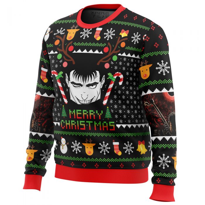 Guts Santa Claus Berzerk men sweatshirt SIDE FRONT mockup - Anime Ugly Sweater