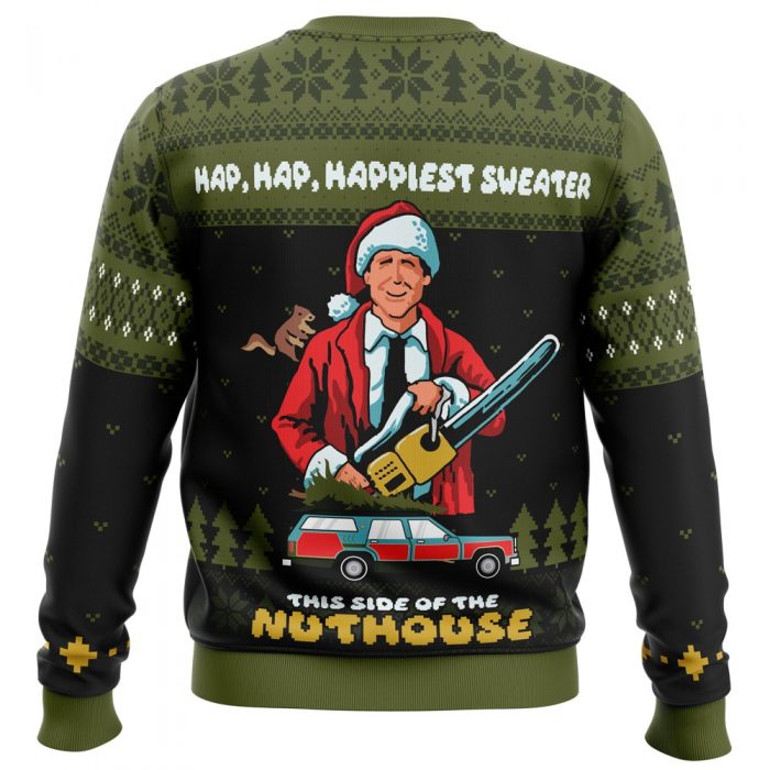 Happiest Sweater of the Nuthouse NLCV PC Ugly Christmas Sweater back mockup - Anime Ugly Sweater