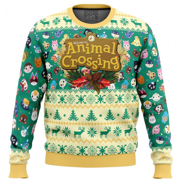 Happy Animal Villagers Animal Crossing men sweatshirt FRONT mockup - Anime Ugly Sweater