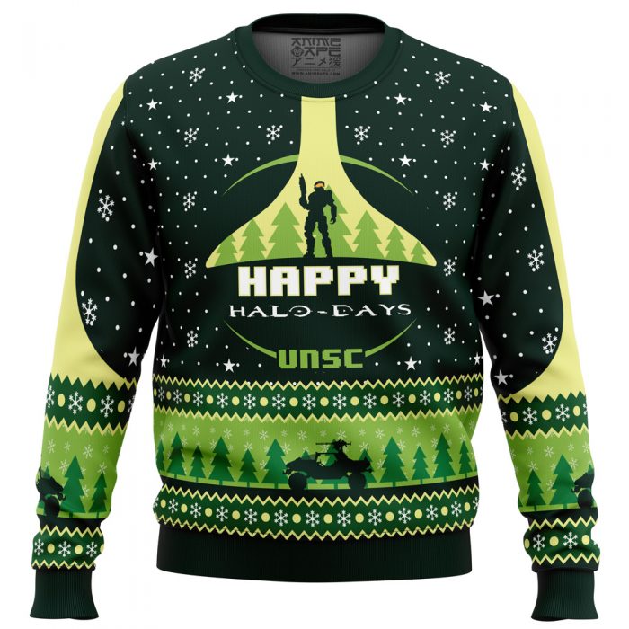 Happy Halo days Halo men sweatshirt FRONT mockup - Anime Ugly Sweater