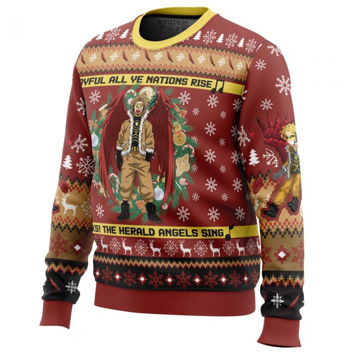 Hawks Singing Christmas Song My Hero Academia men sweatshirt SIDE FRONT mockup - Anime Ugly Sweater