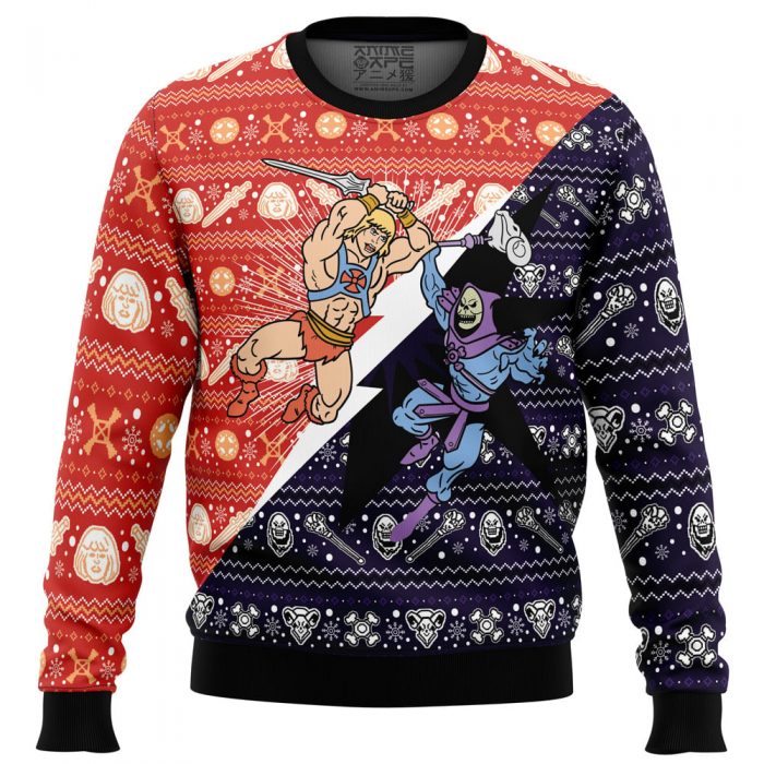 He man vs. Skeleto Ugly Christmas Sweater FRONT mockup - Anime Ugly Sweater