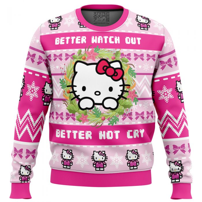 Is Coming to Town Hello Kitty men sweatshirt FRONT mockup - Anime Ugly Sweater