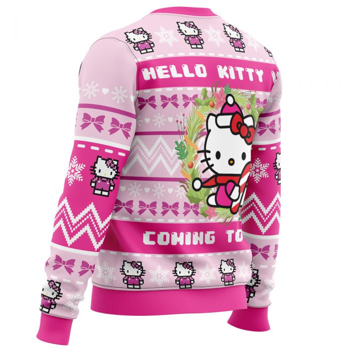 Is Coming to Town Hello Kitty men sweatshirt SIDE BACK mockup - Anime Ugly Sweater