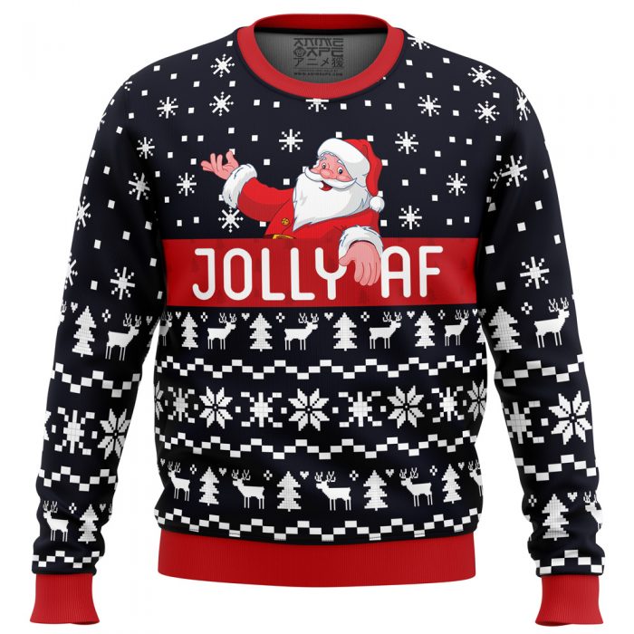 Jolly Af Santa Claus PC men sweatshirt FRONT mockup - Anime Ugly Sweater