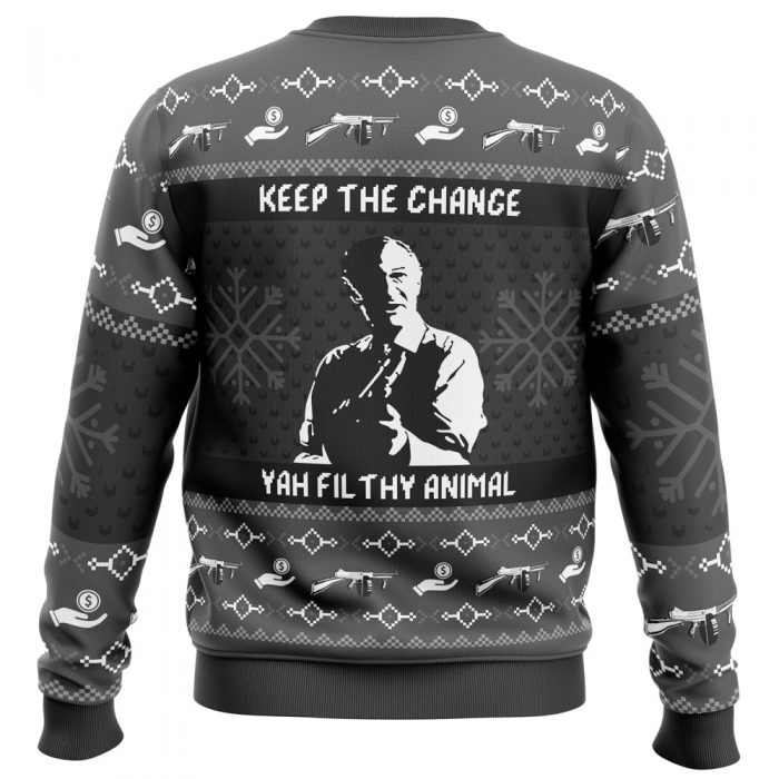 Keep the Change Yah Filthy Animal HA PC Ugly Christmas Sweater back mockup - Anime Ugly Sweater