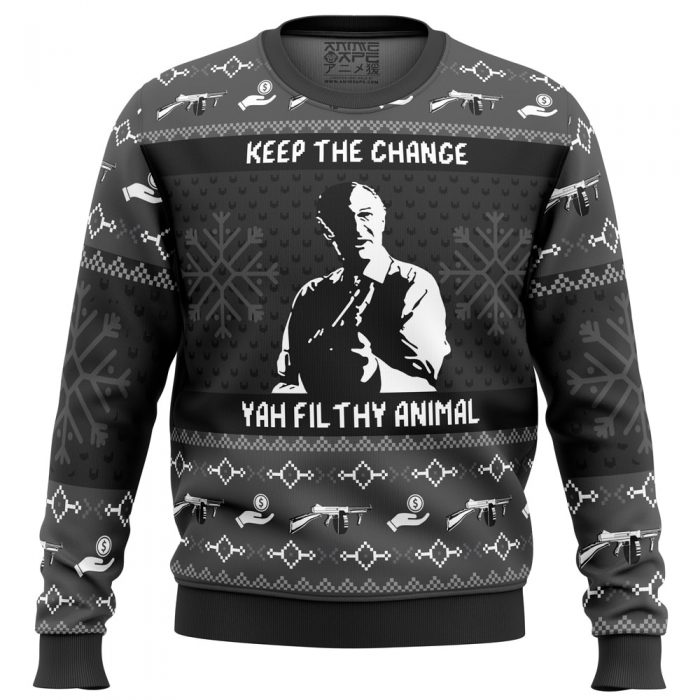 Keep the Change Yah Filthy Animal HA PC Ugly Christmas Sweater front mockup - Anime Ugly Sweater